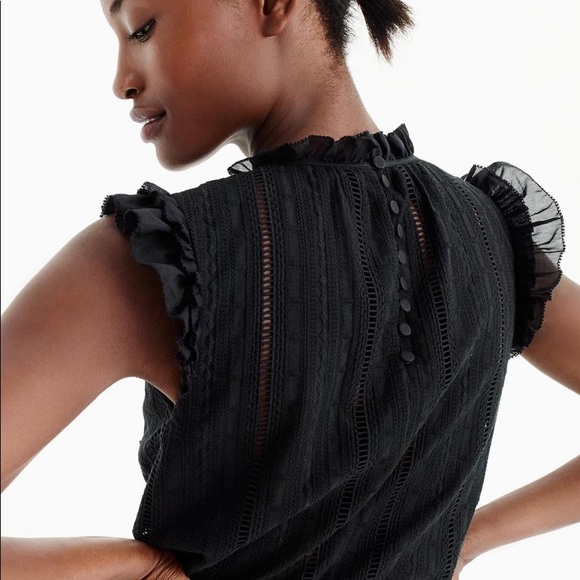 J. Crew Tops - J. Crew Eyelet Ruffle Blouse, Black, Size 8